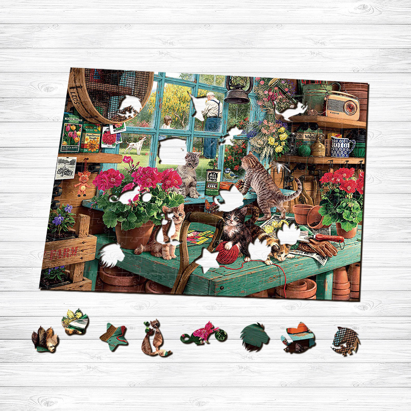 Cat Garden Wooden Jigsaw Puzzle - aimpuzzle