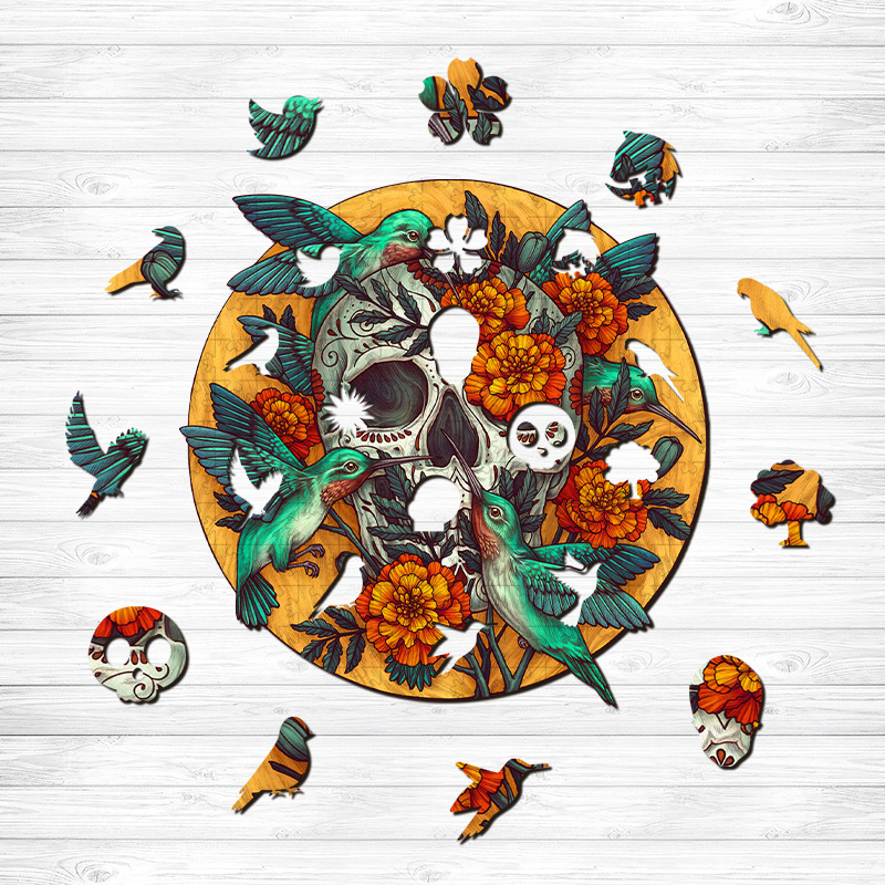 Skull Hummingbirds Wooden Jigsaw Puzzle - aimpuzzle