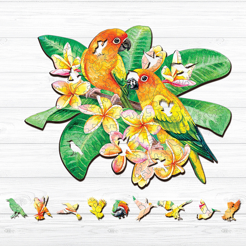 Yellow Couple Parrots Parrot Wooden Jigsaw Puzzle - aimpuzzle