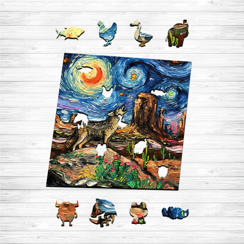 Starry Night Wolf Wooden Jigsaw Puzzle - aimpuzzle