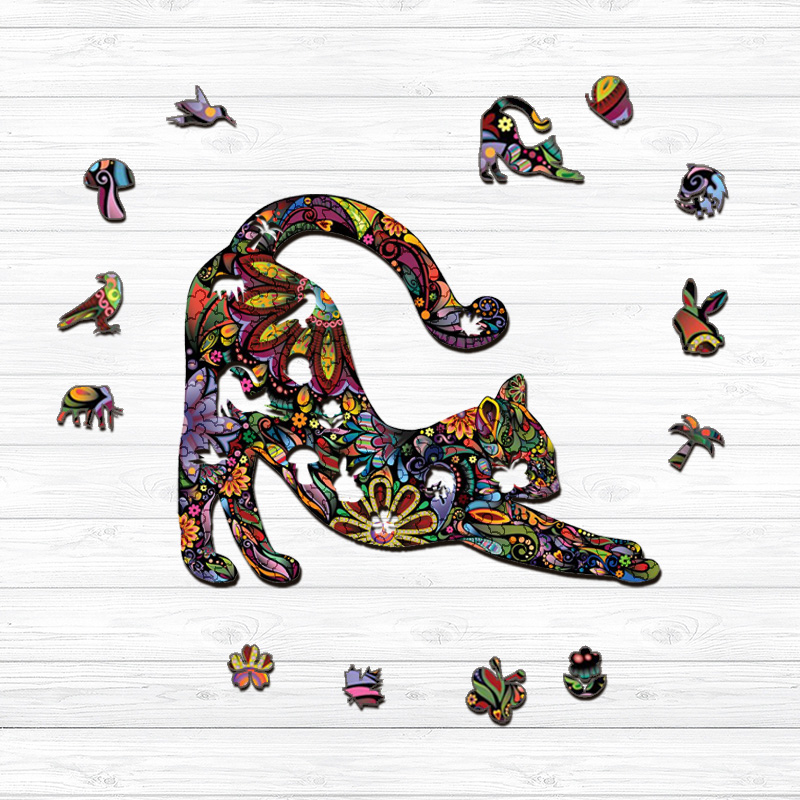 Stretching Cat Wooden Jigsaw Puzzle - aimpuzzle
