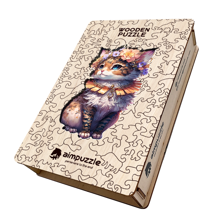 Lovely Kitten with Garland Wooden Jigsaw Puzzle - aimpuzzle