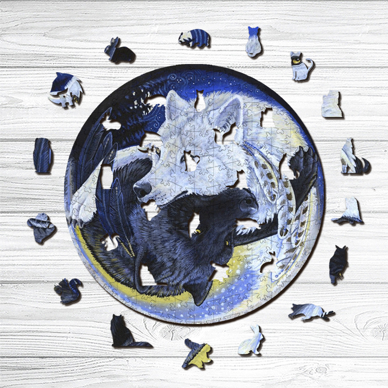 Yin Yang Wolves In Love Wooden Jigsaw Puzzle - aimpuzzle