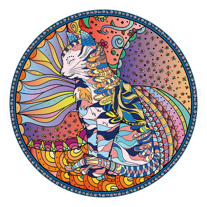 Colorful Cat Round Wooden Jigsaw Puzzle - aimpuzzle