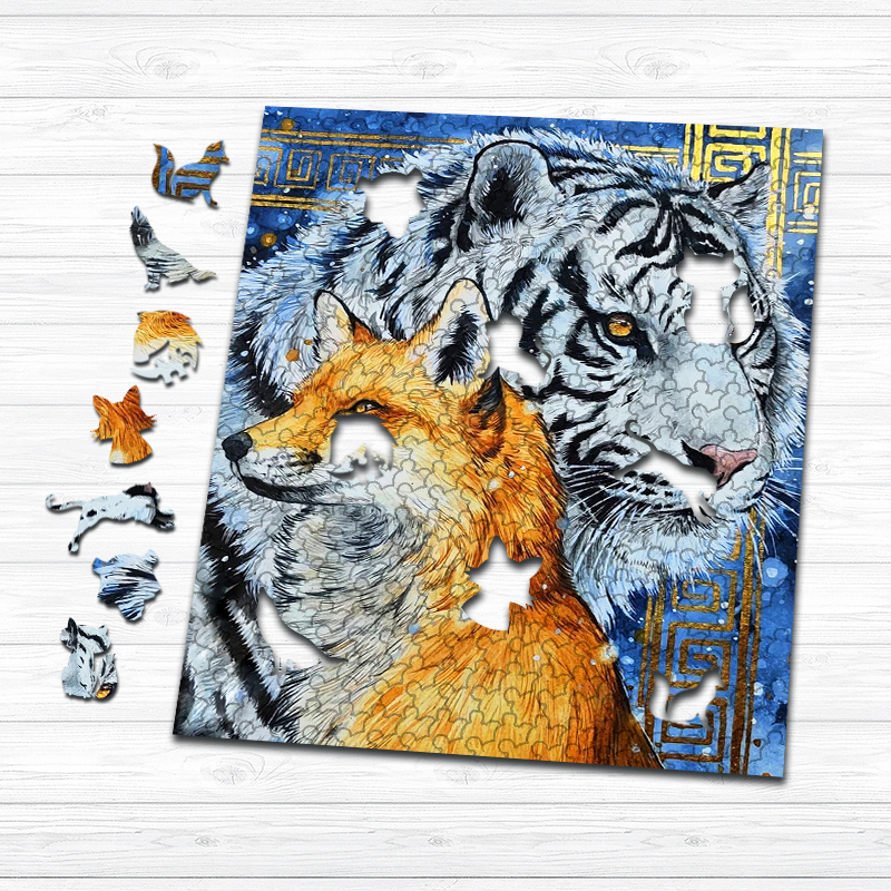 Tiger and Foxes Wooden Jigsaw Puzzle - aimpuzzle