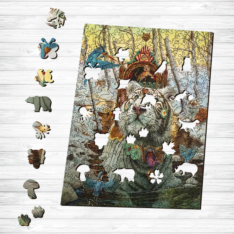 Circus White Tiger Wooden Jigsaw Puzzle - aimpuzzle