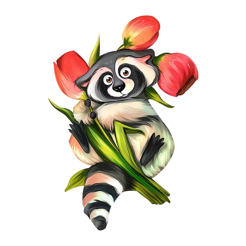 Raccoons and Tulips Wooden Jigsaw Puzzle - aimpuzzle