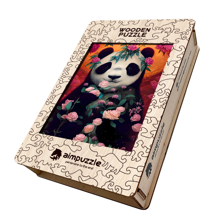Charming Panda's Blossoming Rose Wooden Jigsaw Puzzle - aimpuzzle