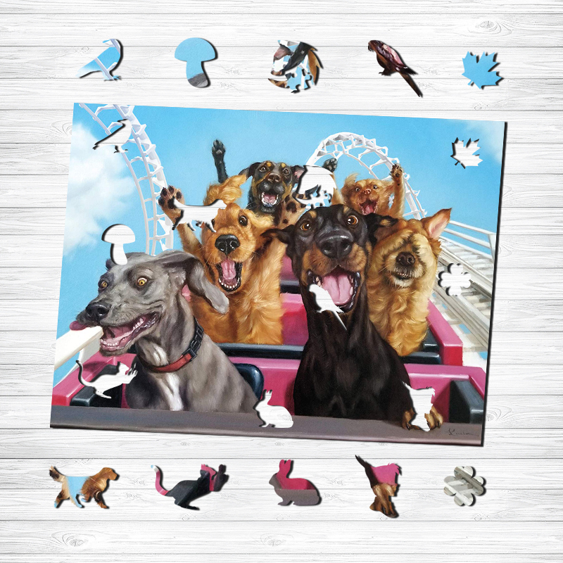 Roller Coaster Dogs Wooden Jigsaw Puzzle - aimpuzzle