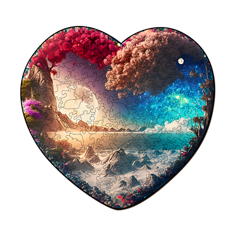 Flowered Heart moon and stars Wooden Jigsaw Puzzle - aimpuzzle