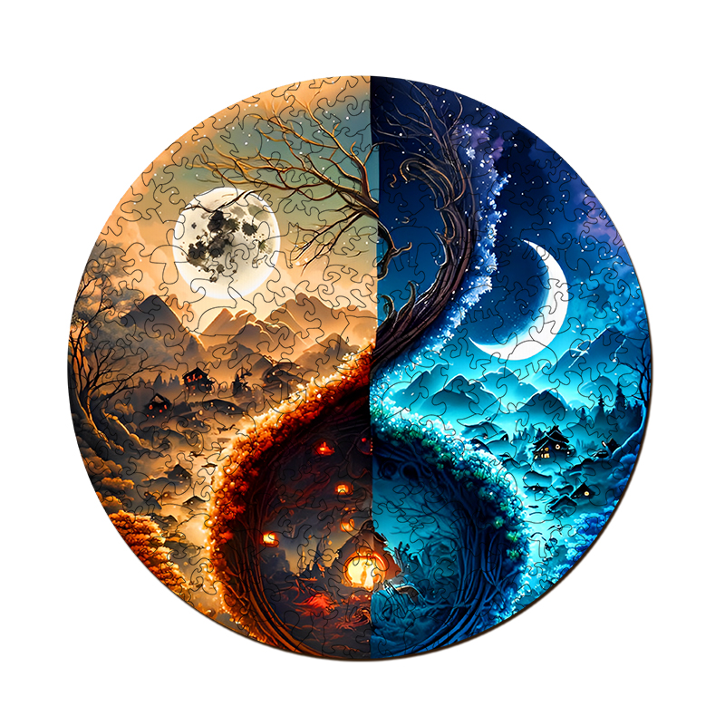 The light and Darkness Moon Wooden Jigsaw Puzzle - aimpuzzle