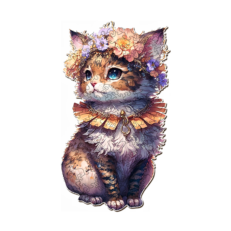 Lovely Kitten with Garland Wooden Jigsaw Puzzle - aimpuzzle