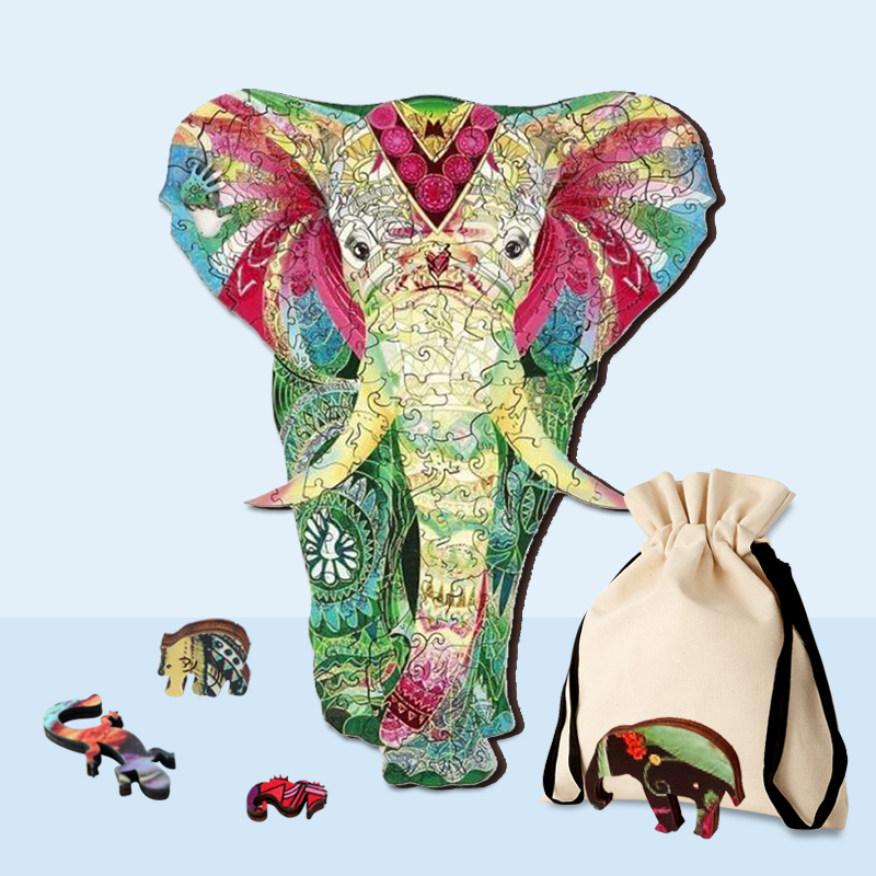 Colorful Elephant Wooden Jigsaw Puzzle - aimpuzzle