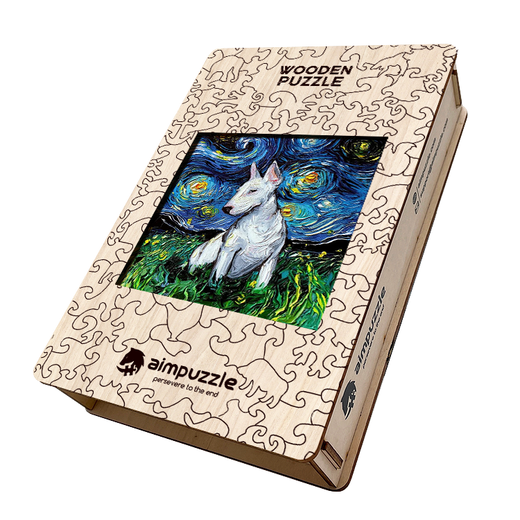 Starry Night Bull Terrier Wooden Jigsaw Puzzle - aimpuzzle