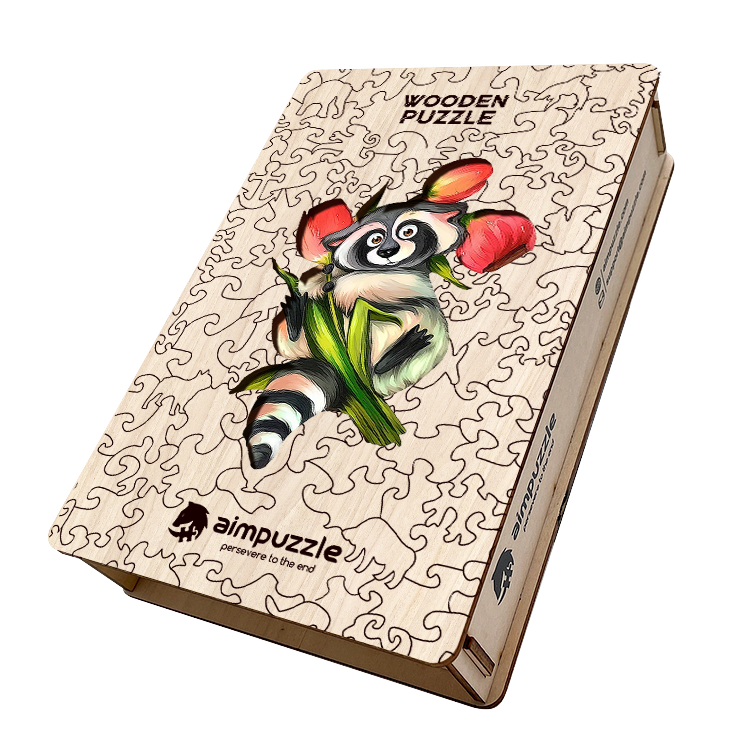 Raccoons and Tulips Wooden Jigsaw Puzzle - aimpuzzle