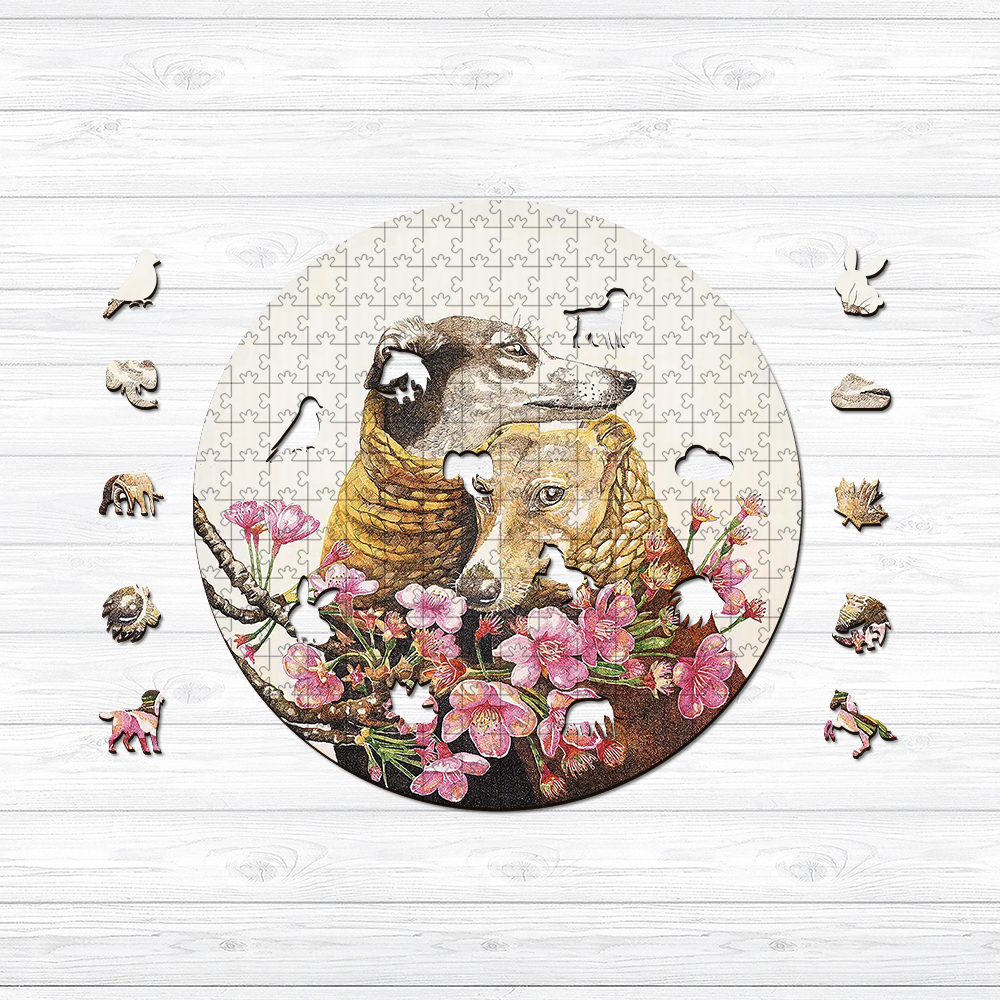 Cherry Dog's Love Wooden Jigsaw Puzzle - aimpuzzle
