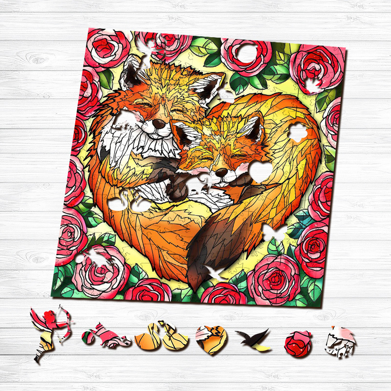 Foxes in Love Wooden Jigsaw Puzzle - aimpuzzle