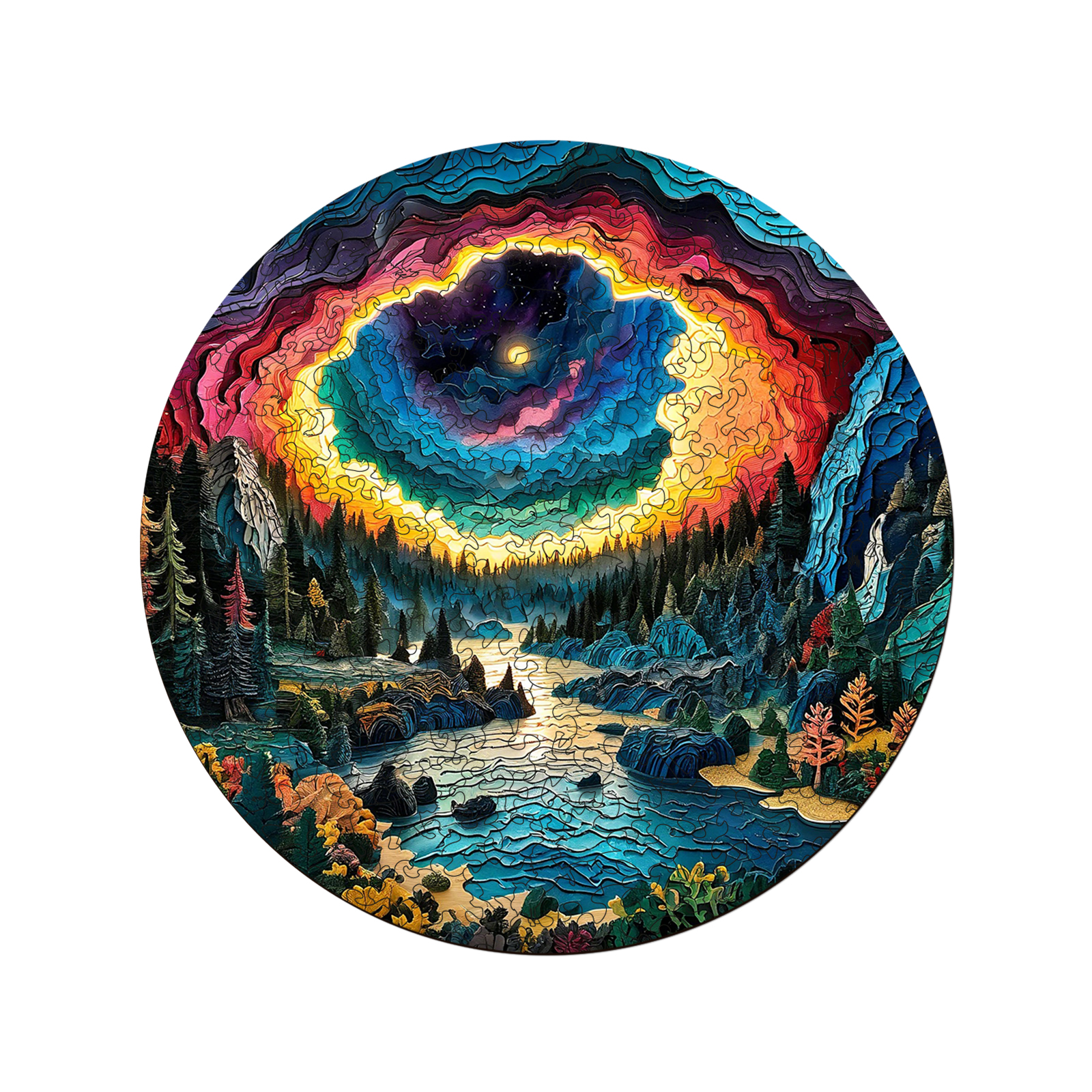 Mountains and Rivers at Night 3D Vision Wooden Jigsaw Puzzle - aimpuzzle